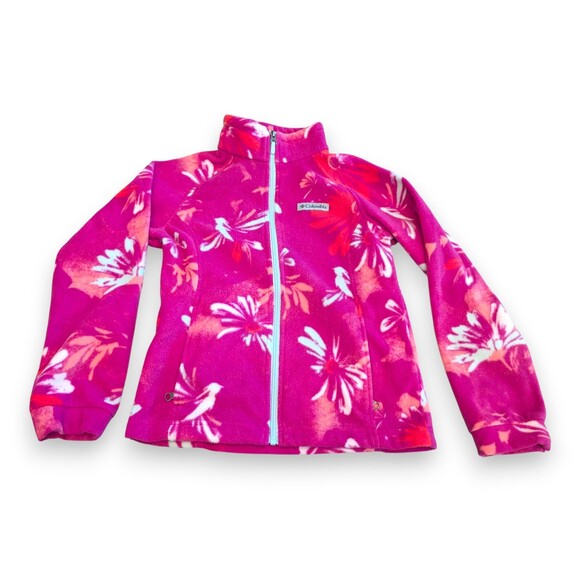 Columbia Benton Springs Fuchsia Wild Daisy Full Zip Fleece Jacket Girls M 10-12 - Picture 1 of 8